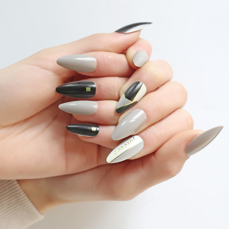 Wholesale False Nails 24 Pcs Long Stiletto Shape Design False Nails With Glue Stickers Full Cover Press On Nails